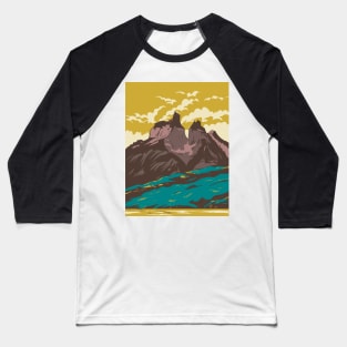 Torres Del Paine National Park from Lake Pehoe in Chile WPA Art Deco Poster Baseball T-Shirt